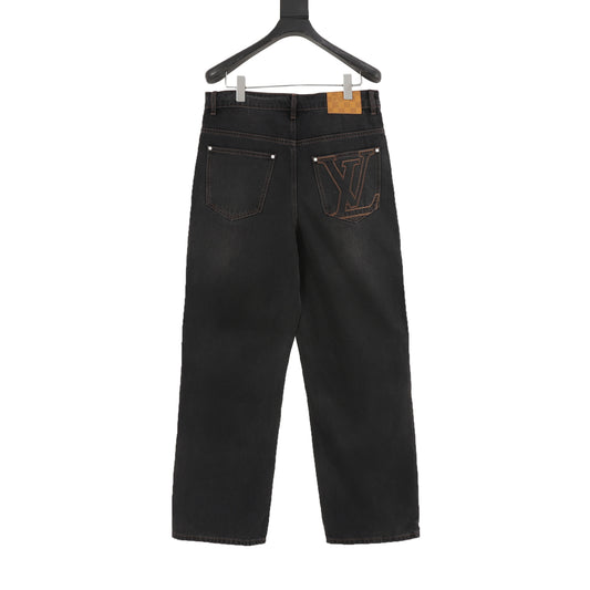 Louis Vuitton Back-Pocket Embroidered Skate Jeans - Black front view
