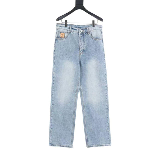 Louis Vuitton Back-Pocket Embroidered Skate Jeans - Light Blue front view