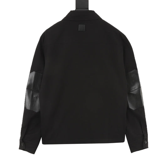 Louis Vuitton Metal-Logo Leather-Sleeve Utility Jacket - Black back view