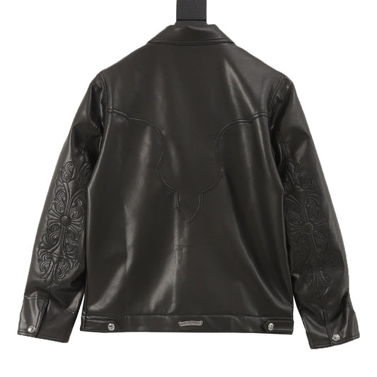 Chrome Hearts Sleeve Embroidered Leather Jacket product detail 2