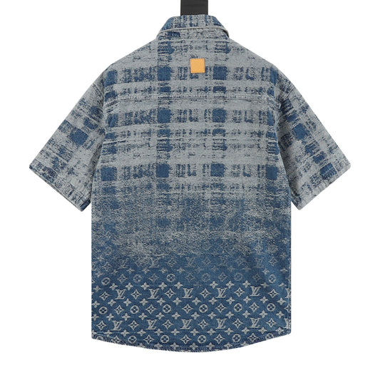 Louis Vuitton Gradient Check Jacquard Denim Shirt - Blue product detail 2