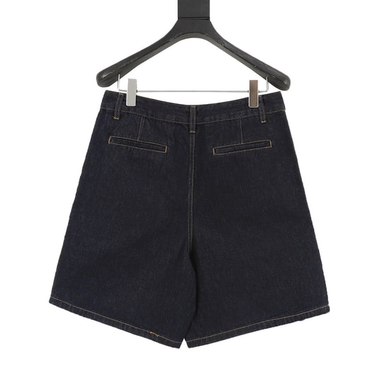 Louis Vuitton Leather-Patch Denim Shorts - Dark Blue product detail 2