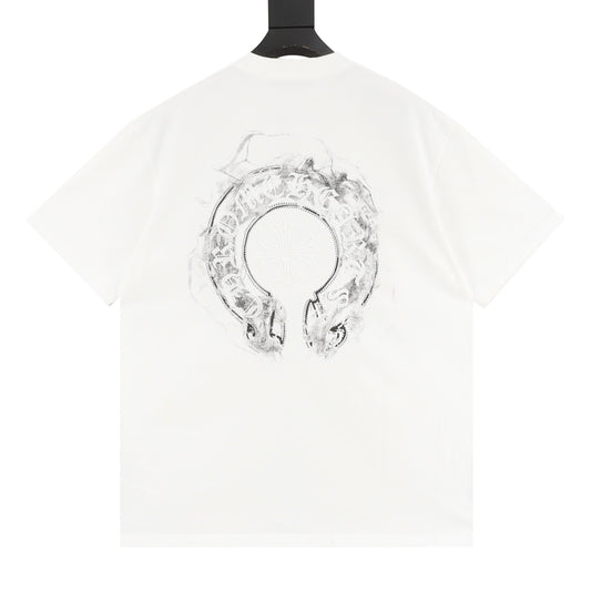 Chrome Hearts Horseshoe Embroidered Splatter-Wash Distressed T-Shirt product detail 2