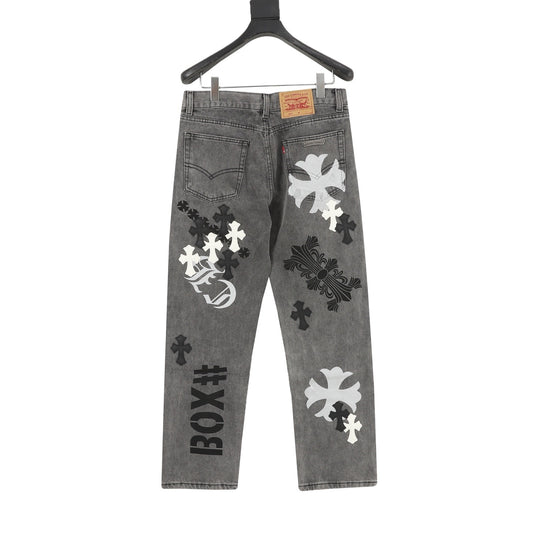 Chrome Hearts Cross Patch Embroidered Washed Jeans product detail 2