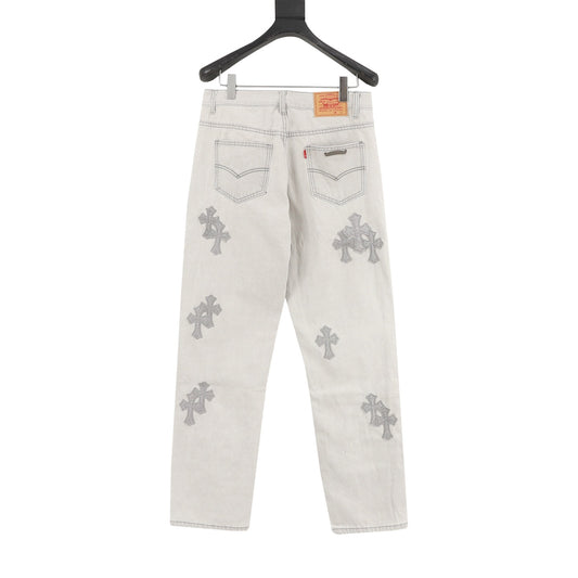 Chrome Hearts Cross Patch Embroidered Washed Jeans product detail 2