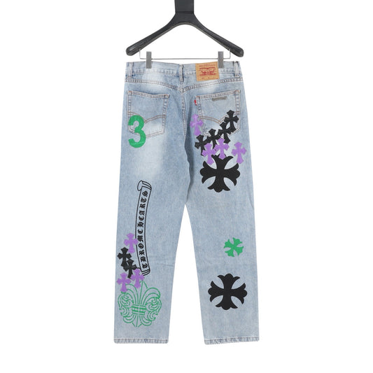 Chrome Hearts Cross Patch Embroidered Washed Jeans product detail 2