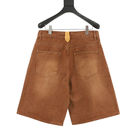 Louis Vuitton Leather-Patch Washed Wide-Leg Denim Shorts - Blue product detail 2
