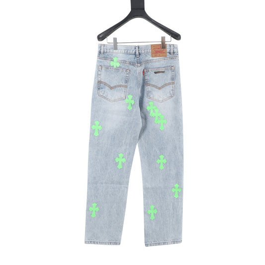 Chrome Hearts Cross Patch Embroidered Washed Jeans product detail 2