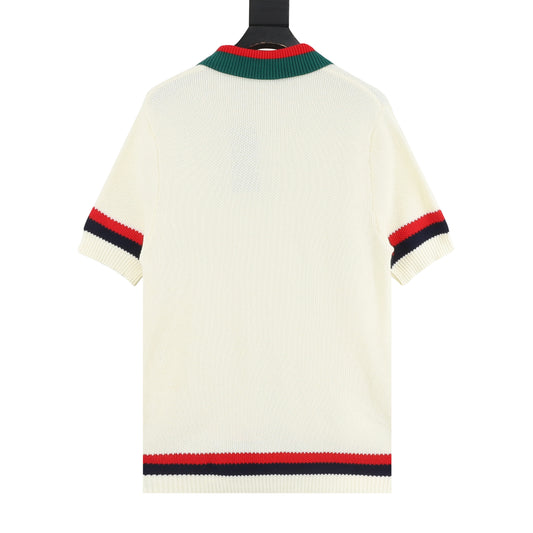 Gucci Double G Embroidered Panel Knit Polo Shirt product detail 2