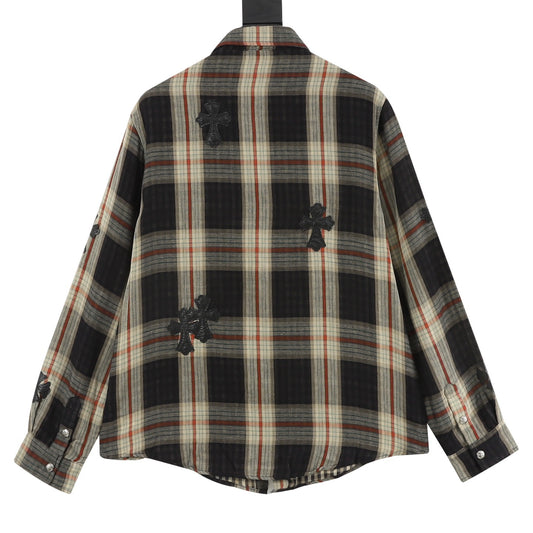 Chrome Hearts Leather-Label Plaid Long-Sleeve Shirt product detail 2