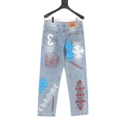 Chrome Hearts Cross Patch Embroidered Washed Jeans product detail 2