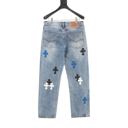 Chrome Hearts Cross Patch Embroidered Washed Jeans product detail 2