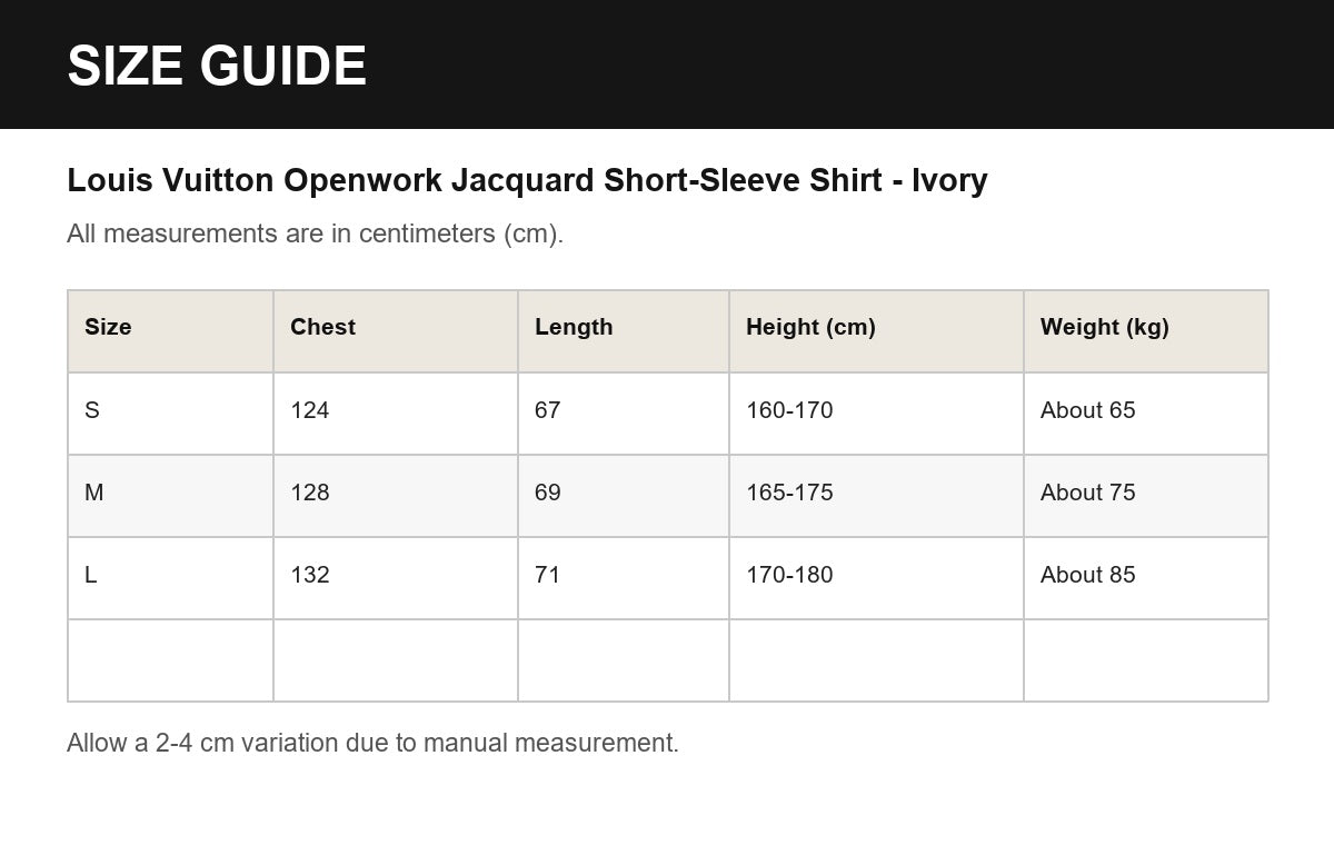 Louis Vuitton Openwork Jacquard Short-Sleeve Shirt - Ivory English size guide