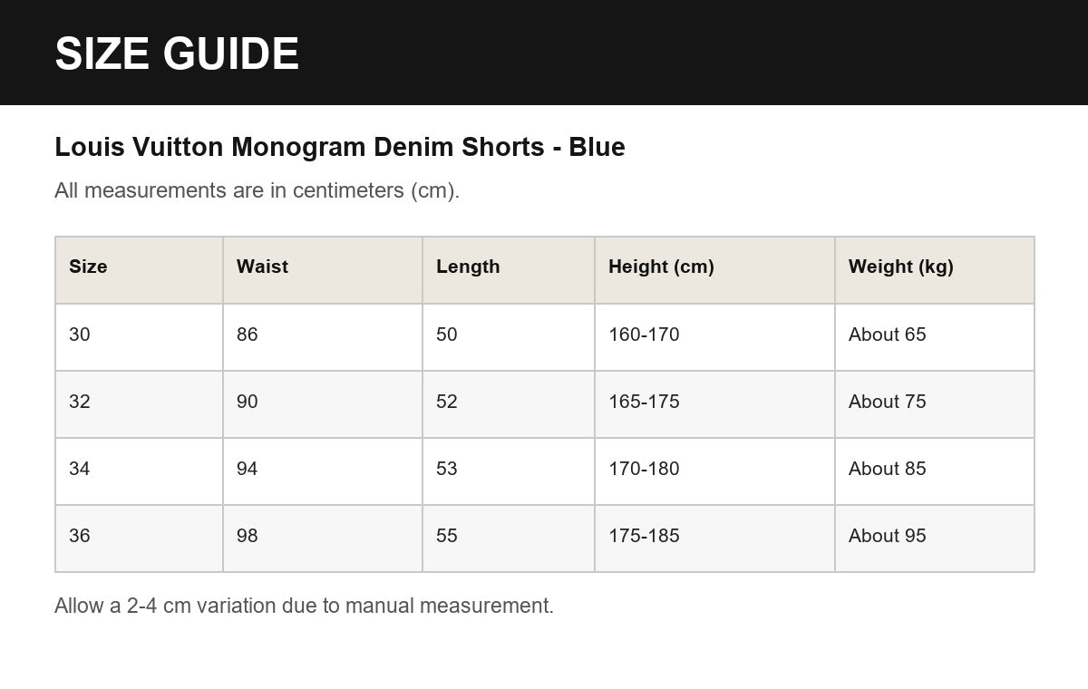 Louis Vuitton Monogram Denim Shorts - Blue English size guide