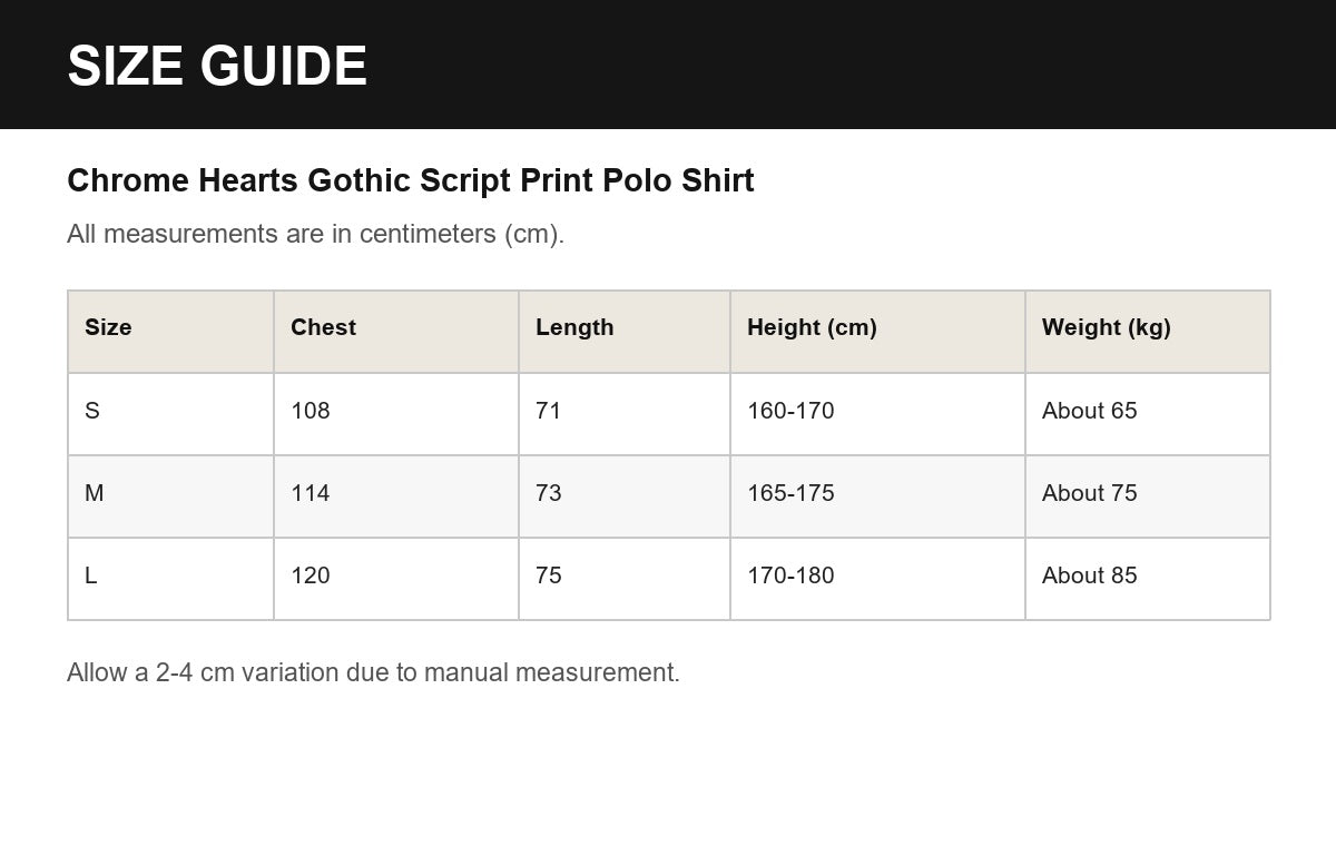 Chrome Hearts Gothic Script Print Polo Shirt English size guide