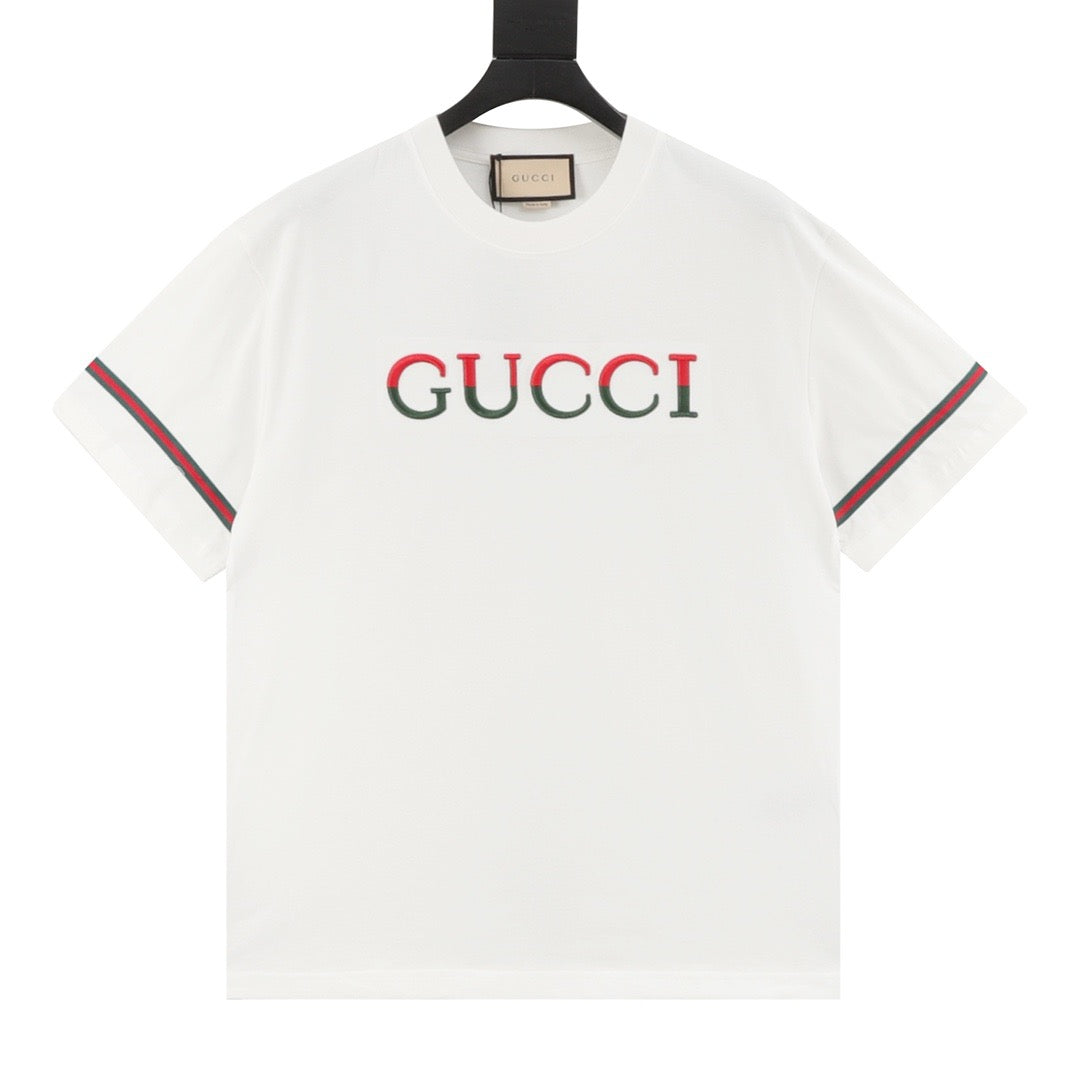 Gucci Web-Stripe Raised Embroidered T-Shirt front view