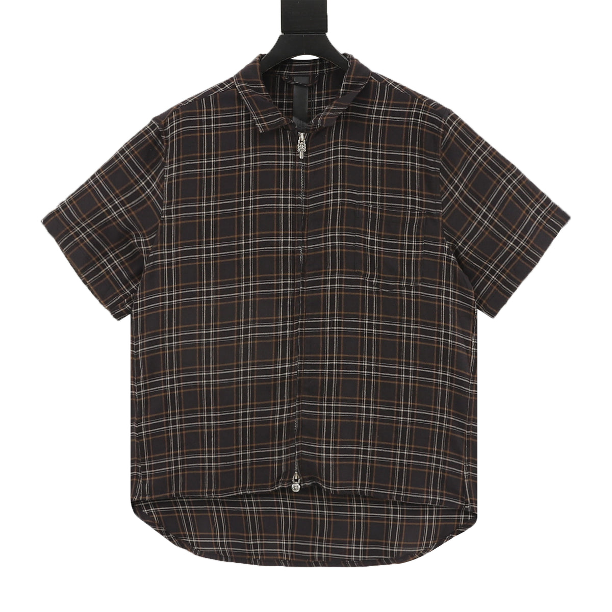Chrome Hearts Flannel Zip Plaid Short-Sleeve Shirt front view