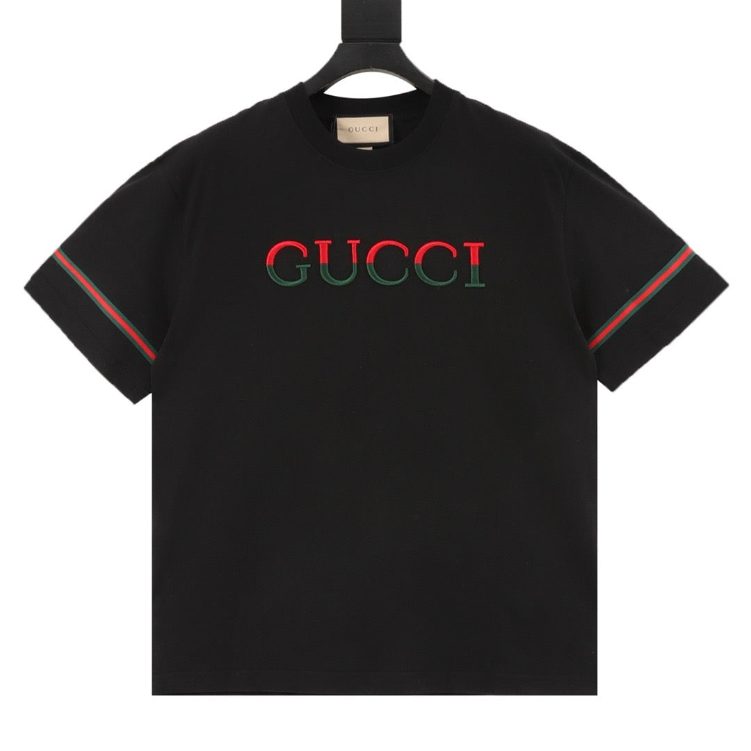 Gucci Web-Stripe Raised Embroidered T-Shirt front view