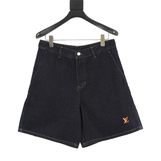 Louis Vuitton Leather-Patch Denim Shorts - Dark Blue front view