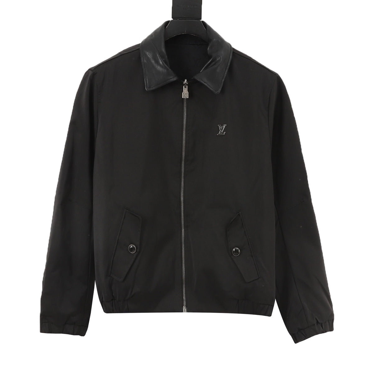 Louis Vuitton Damier Reversible Leather-Collar Jacket - Black front view