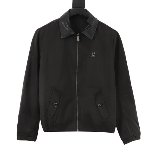 Louis Vuitton Damier Reversible Leather-Collar Jacket - Black front view