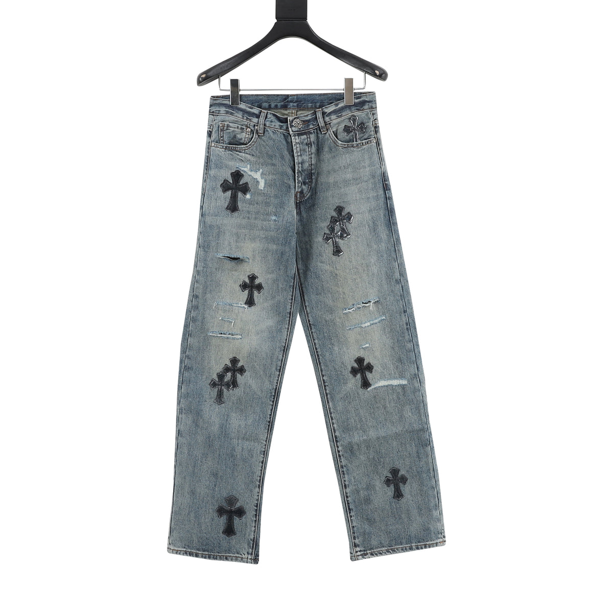 Chrome Hearts Cross Leather-Label Distressed Jeans front view