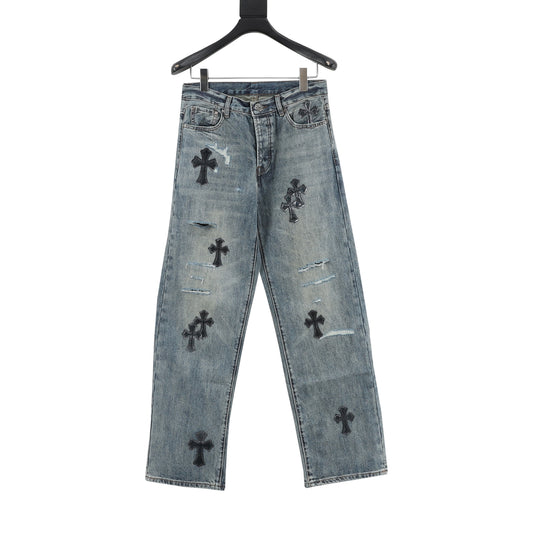 Chrome Hearts Cross Leather-Label Distressed Jeans front view