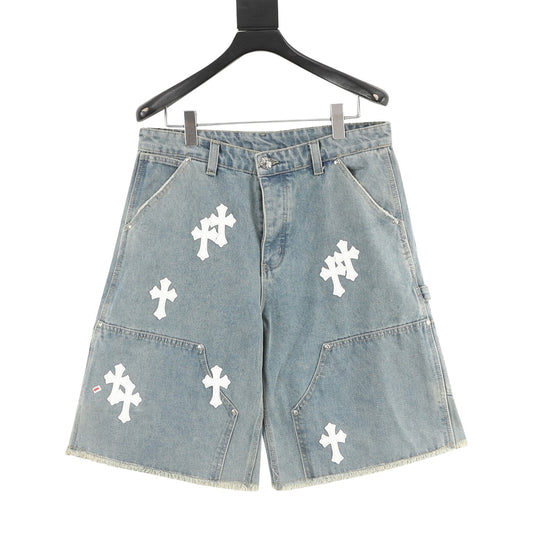 Chrome Hearts Leather-Label Cross Denim Shorts front view