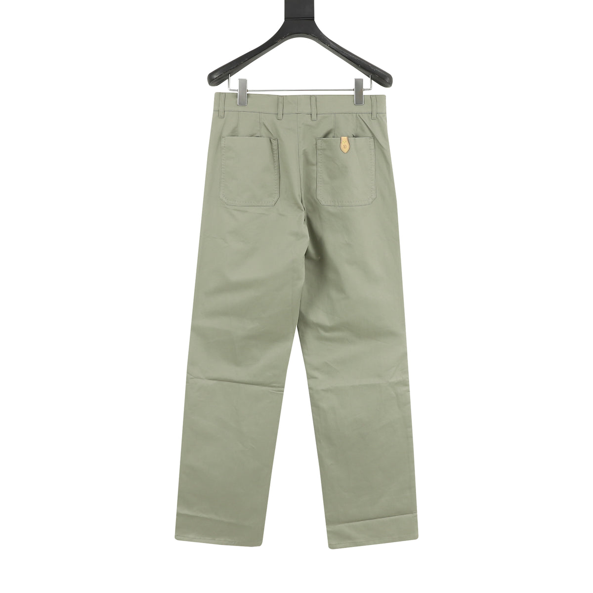 Louis Vuitton Leather-Pocket Silk-Cotton Crepe Trousers - Sage Green front view