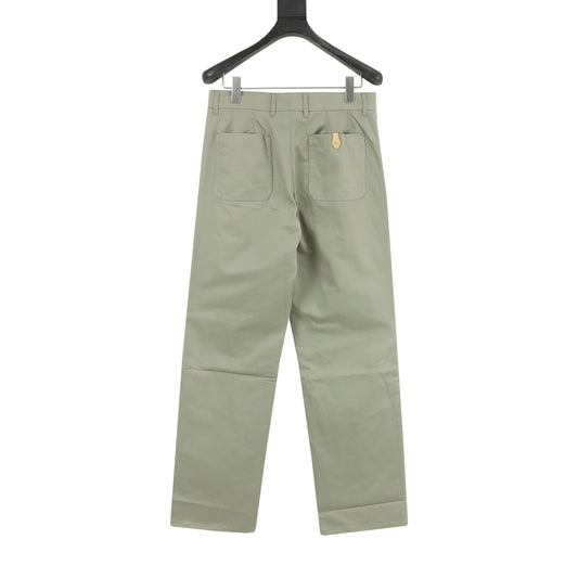 Louis Vuitton Leather-Pocket Silk-Cotton Crepe Trousers - Sage Green front view