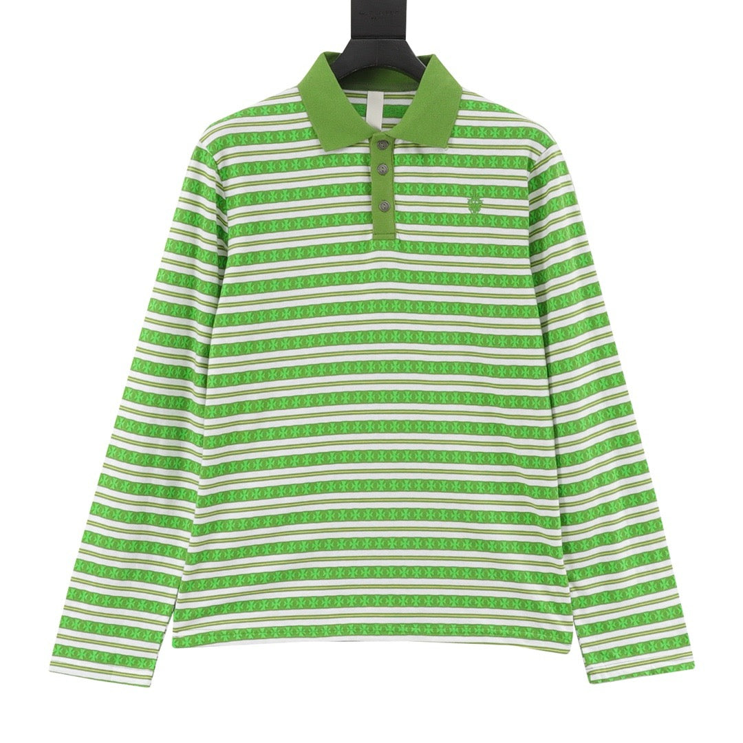 Chrome Hearts Striped Collar Long-Sleeve Polo Shirt front view