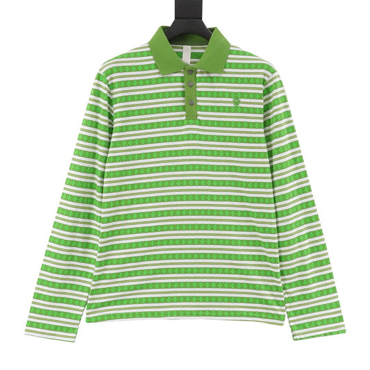 Chrome Hearts Striped Collar Long-Sleeve Polo Shirt front view