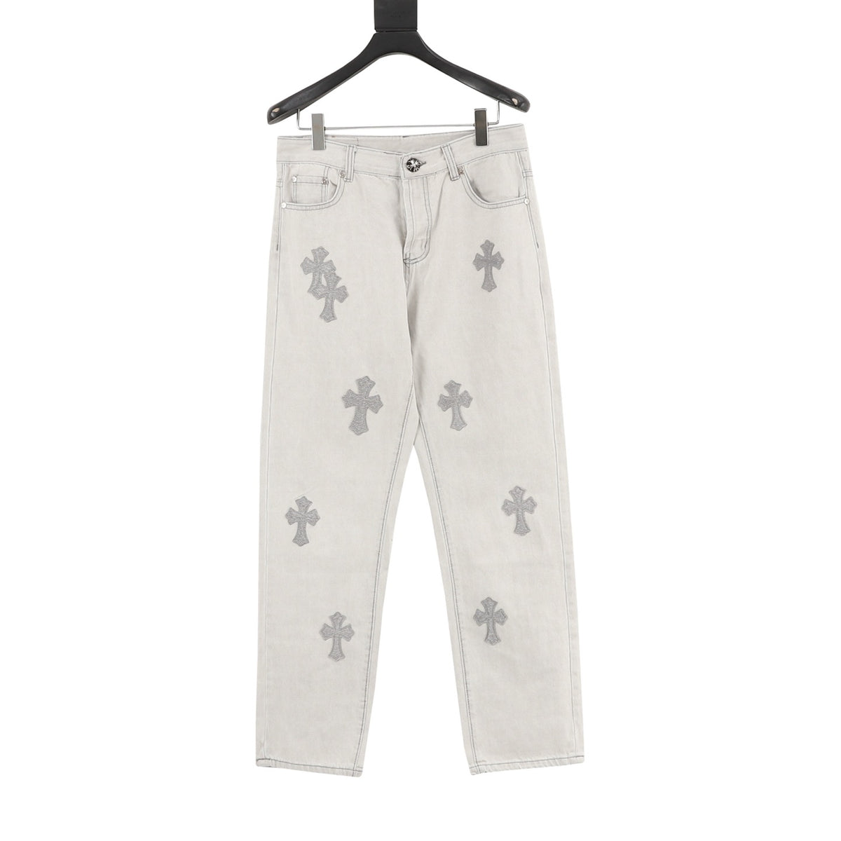 Chrome Hearts Cross Patch Embroidered Washed Jeans front view