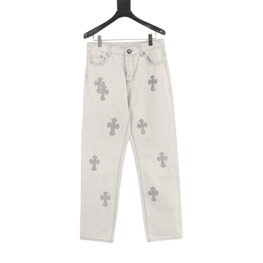 Chrome Hearts Cross Patch Embroidered Washed Jeans front view
