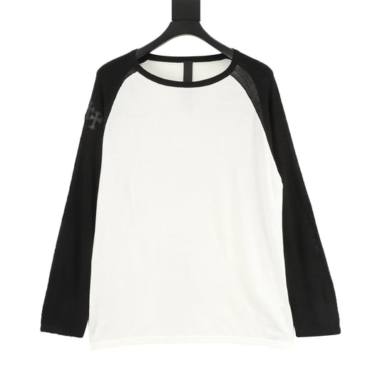 Chrome Hearts Leather Cross Contrast Knit Long-Sleeve Top front view