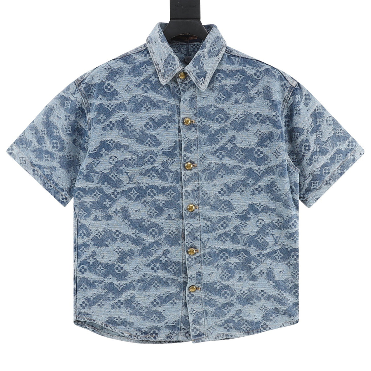 Louis Vuitton Cloud Monogram Denim Short-Sleeve Shirt front view