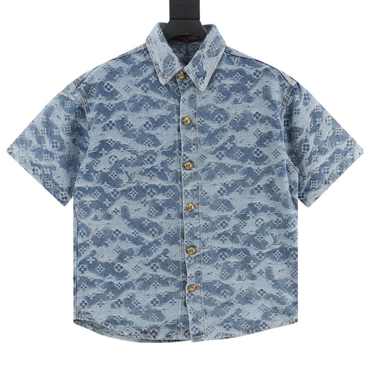 Louis Vuitton Cloud Monogram Denim Short-Sleeve Shirt front view