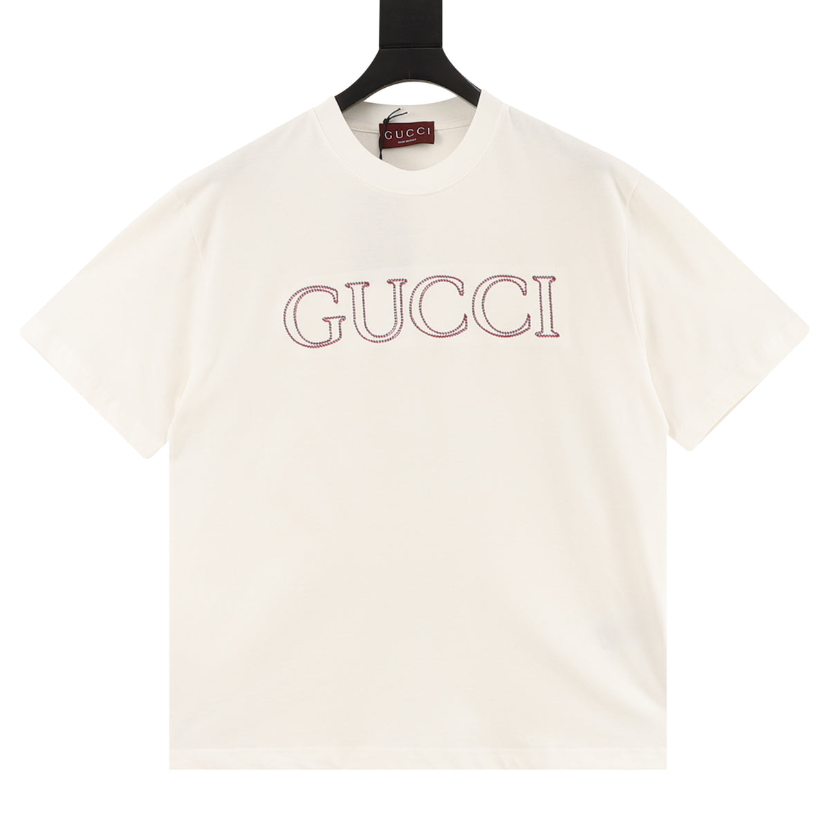Gucci Red-Green Shadow Logo Embroidered T-Shirt front view