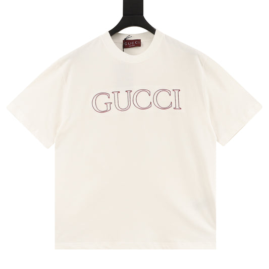 Gucci Red-Green Shadow Logo Embroidered T-Shirt front view