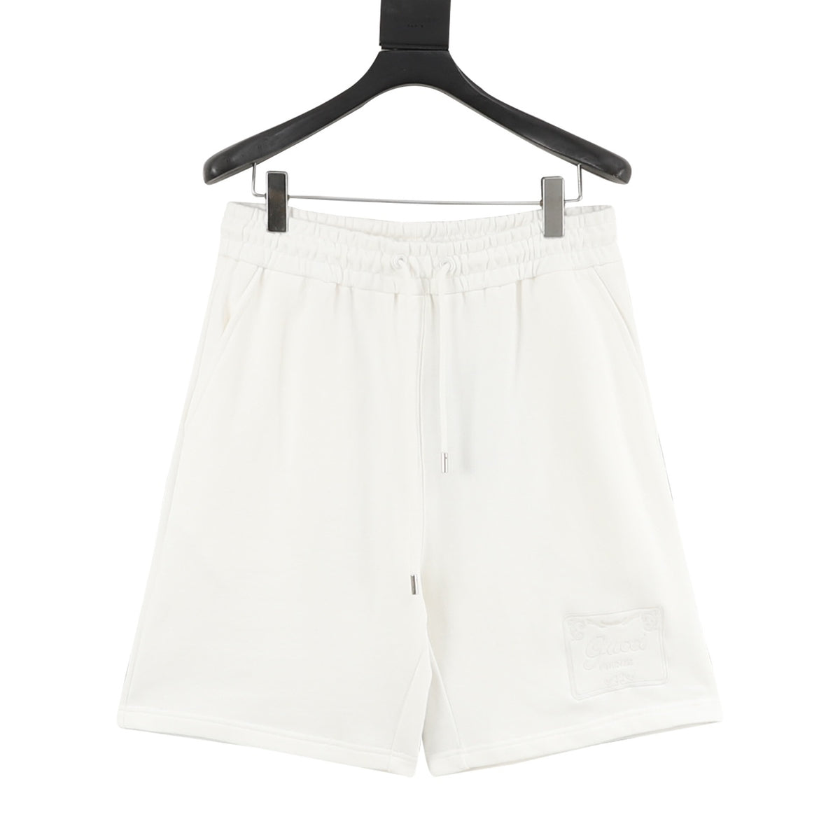 Gucci Hem Plaque Embroidered Shorts front view