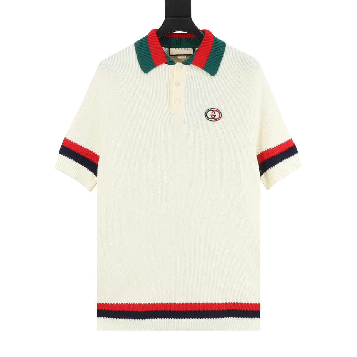 Gucci Double G Embroidered Panel Knit Polo Shirt front view