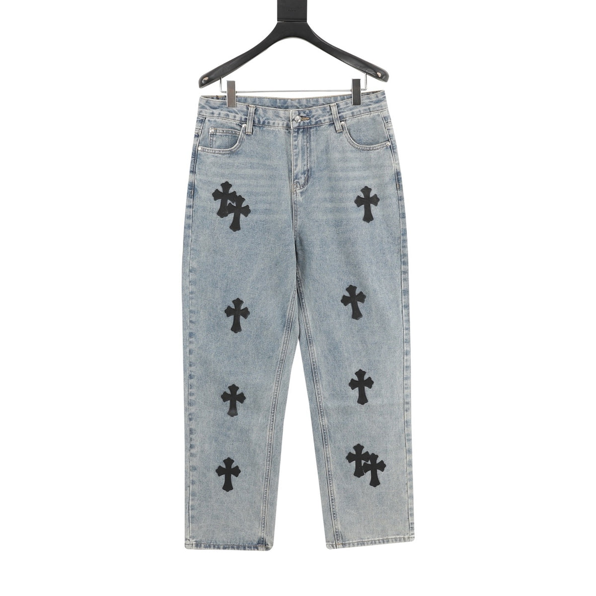 Chrome Hearts Cross Patch Embroidered Washed Jeans front view