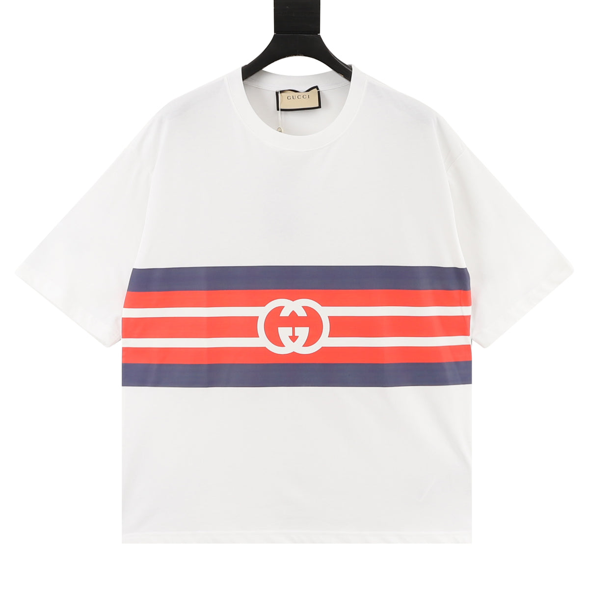 Gucci Blue-Red Stripe Interlocking G T-Shirt front view