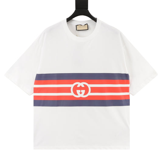 Gucci Blue-Red Stripe Interlocking G T-Shirt front view