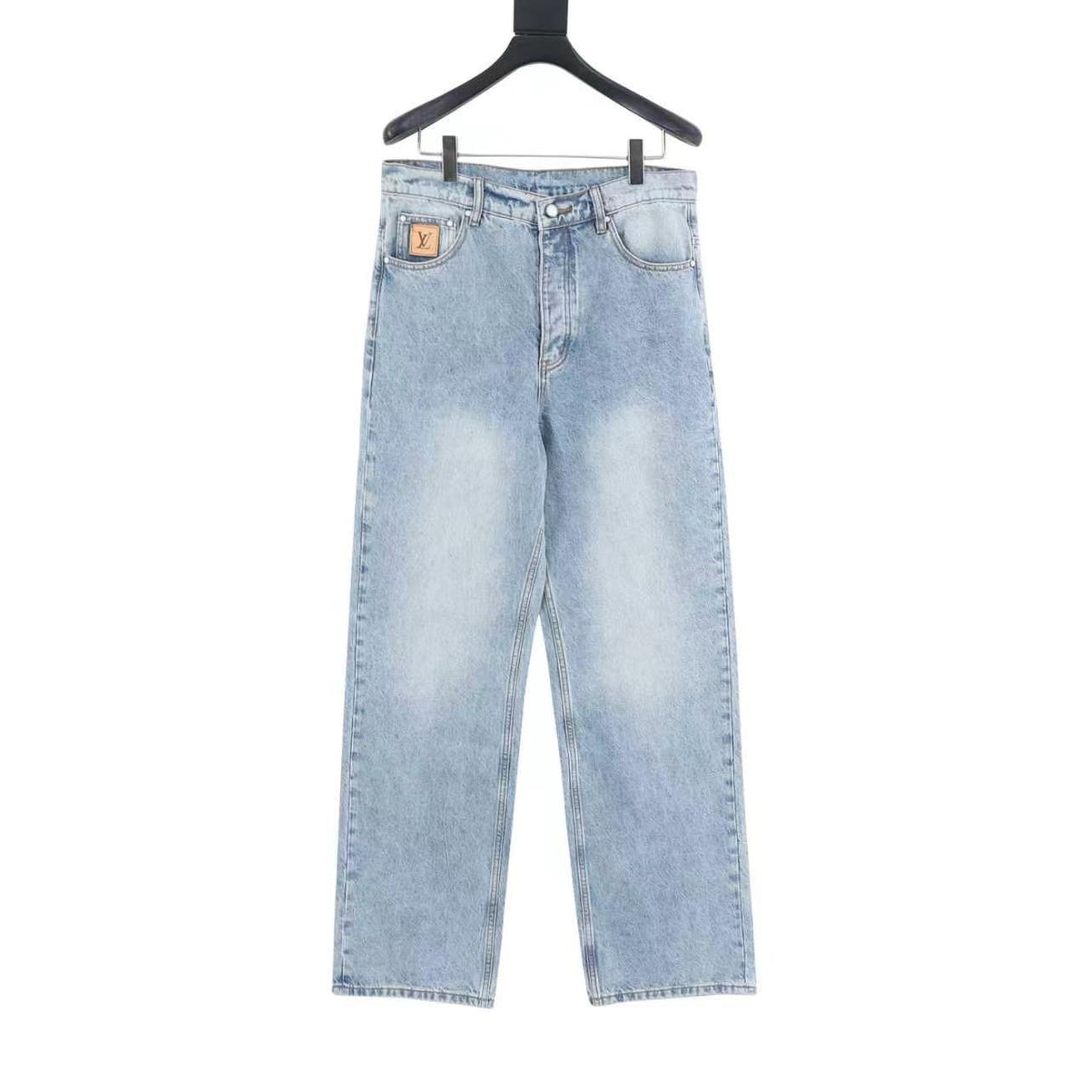 Louis Vuitton Back-Pocket Embroidered Skate Jeans - Light Blue front view