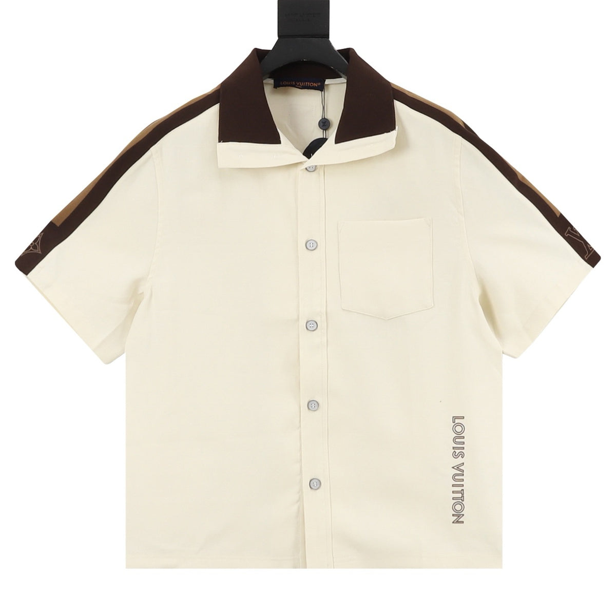 Louis Vuitton Shoulder-Stripe Embroidered Short-Sleeve Shirt - Black front view