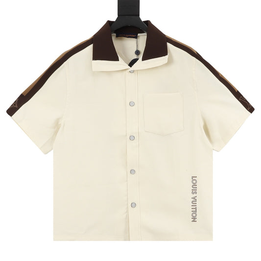 Louis Vuitton Shoulder-Stripe Embroidered Short-Sleeve Shirt - Black front view