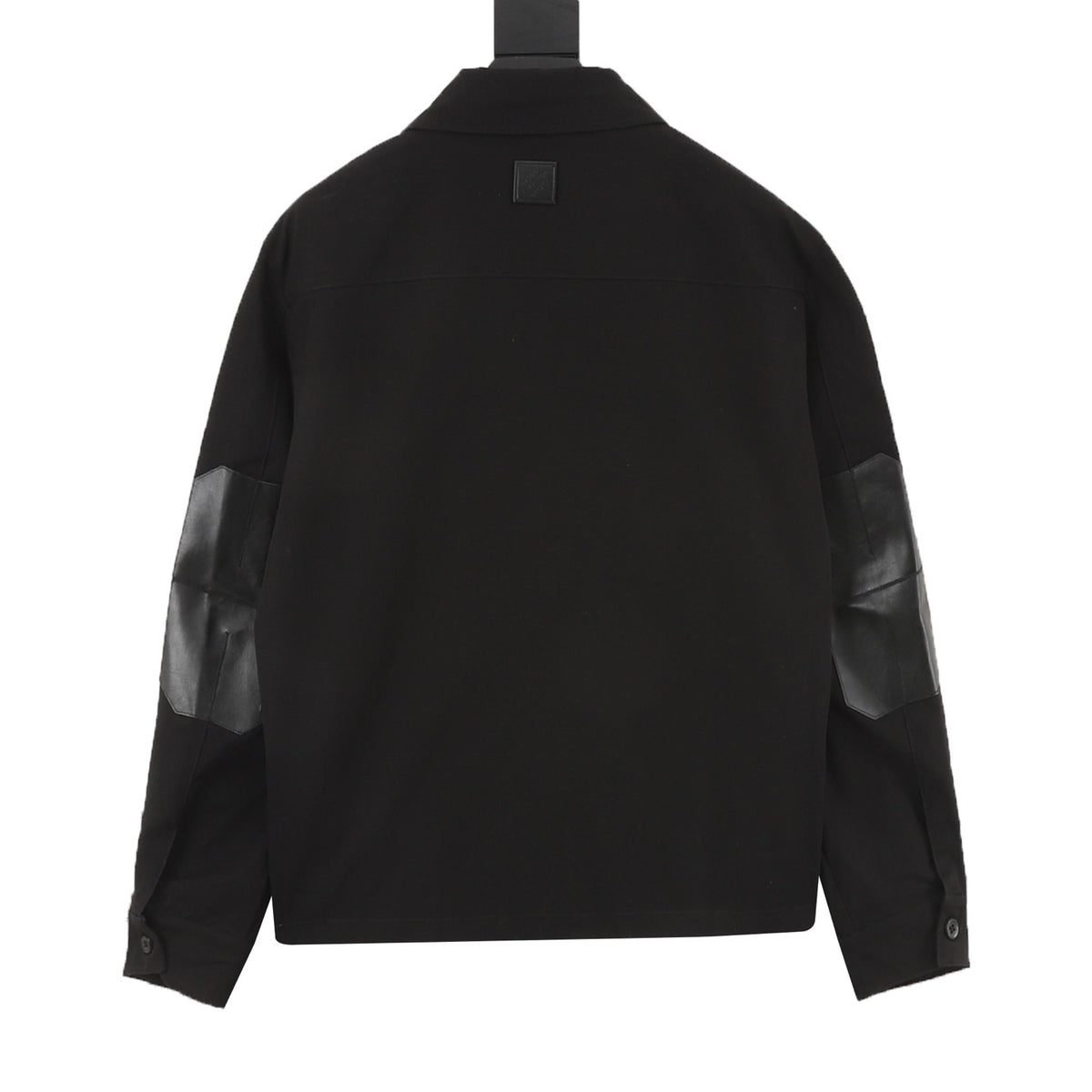 Louis Vuitton Metal-Logo Leather-Sleeve Utility Jacket - Black back view
