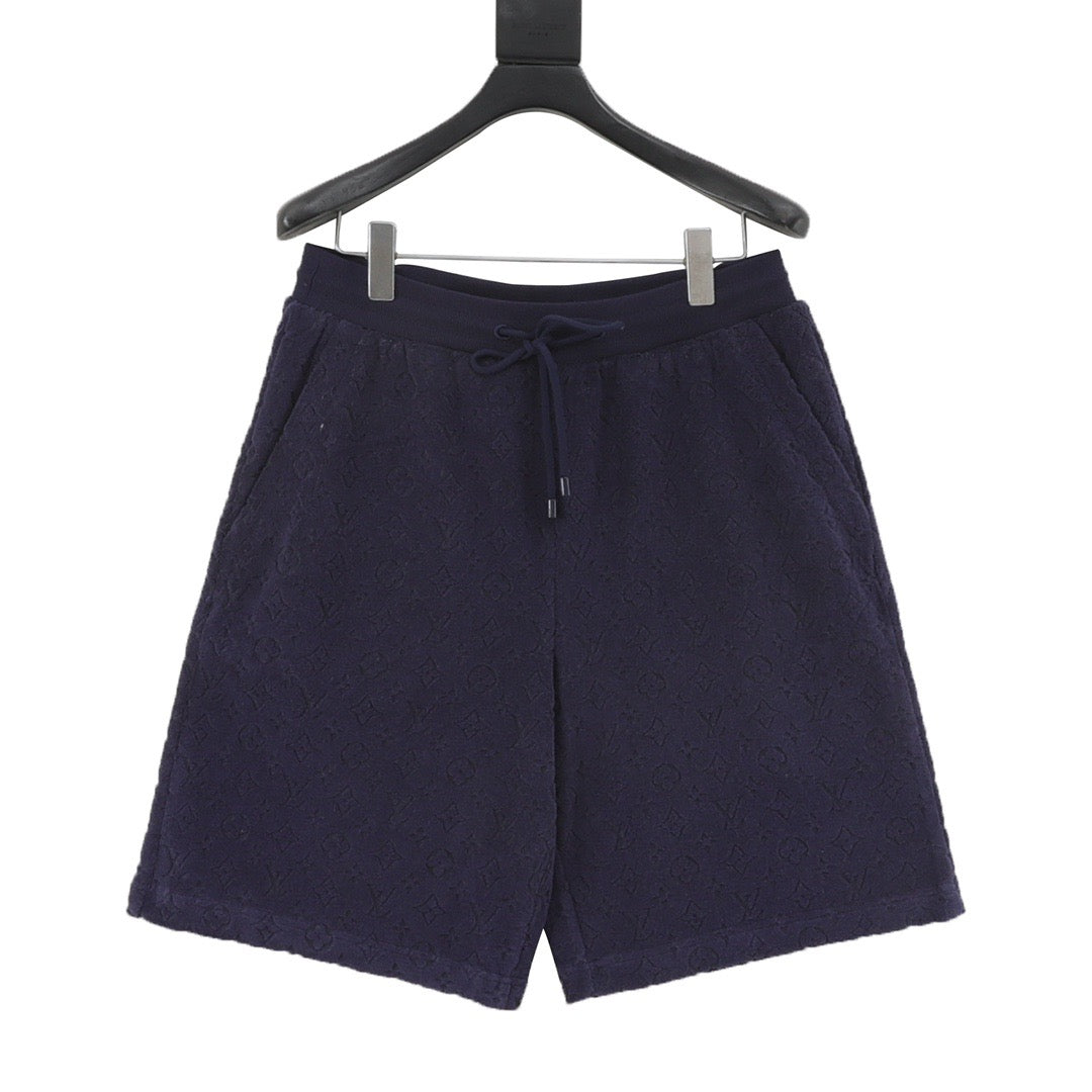Louis Vuitton Flocked Embossed Terry Shorts - Navy front view