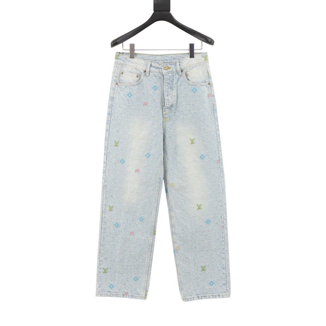 Louis Vuitton Candy Embroidered Denim Pants front view